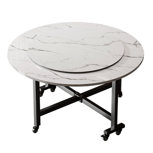 餐桌可折叠家用圆桌10人15人带转盘中古风2026新款圆形吃饭大桌子