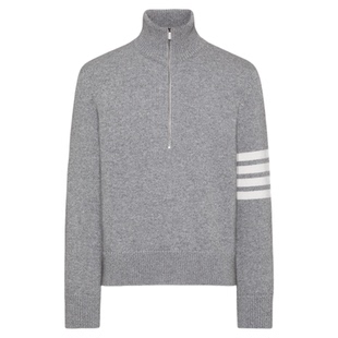 [6期免息]THOM BROWNE男士2025秋冬经典羊毛半高领拉链套头衫