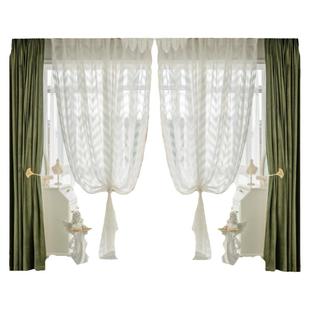 美式复古新中式绒布窗帘墨绿色橄榄绿深绿色遮光丝绒窗帘窗纱定制