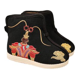 汉服鞋男童冬季棉鞋马面裙古装靴老北京儿童布鞋手工绣花鞋拜年鞋