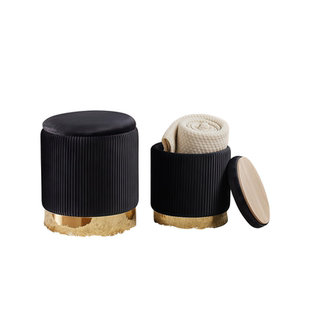 2026设计师款家用高级感储物化妆凳现代简约网红黑色绒面小圆凳子
