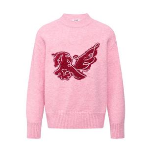 LILY2025冬新款含羊毛马年撞色嵌花宽松通勤圆领套头针织衫毛衣女