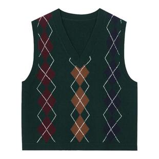 MIIWIII末未24冬新款绵羊毛绿格针织马甲女士X244629