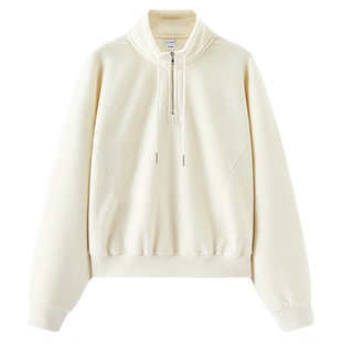 商场同款|森马卫衣女冬季加绒宽松立领半拉链2025新款简约打底衫