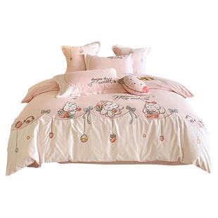 轻奢100支全棉磨毛刺绣四件套纯棉时尚贴布绣花裸睡保暖加厚床品