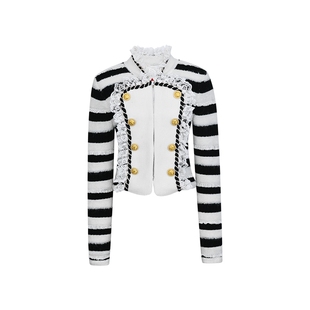 lefame拉飞姆肌理感双排扣大翻领针织开衫外套