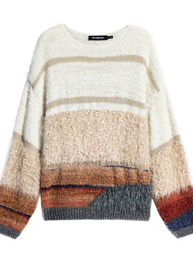 【含绵羊毛】Desigual26秋冬新品彩色段染流苏圆领宽松女式针织衫