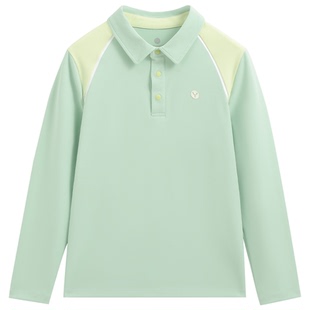 英氏儿童运动POLO衫2026春季新款男女童速干高弹长袖T恤翻领上衣