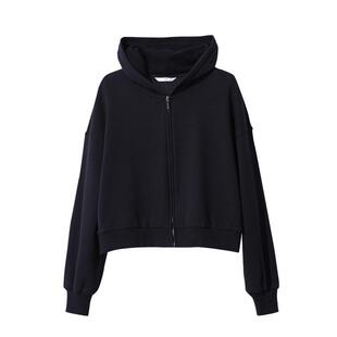 Amii2025冬新款纯色宽松落肩袖拉链连帽内抓毛保暖卫衣外套女