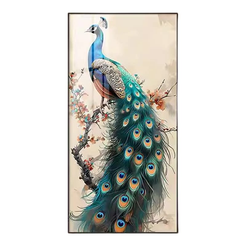 玄关装饰画孔雀客厅入户门挂画过道走廊壁画现代简约轻奢动物墙画