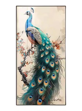 玄关装饰画孔雀客厅入户门挂画过道走廊壁画现代简约轻奢动物墙画
