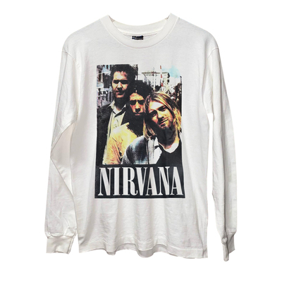 Nirvana涅槃乐队美式潮牌印花长袖T恤科特柯本人像小领口百搭上衣