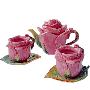 陶瓷紫红色玫瑰花茶具组茶壶茶杯套装花草茶咖啡杯花茶杯下午茶