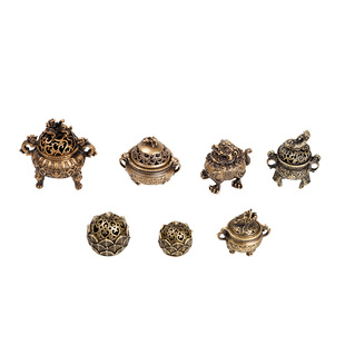 迷你镂空合金莲花香炉摆件金属微雕小铜炉手把件线香香插香座古玩