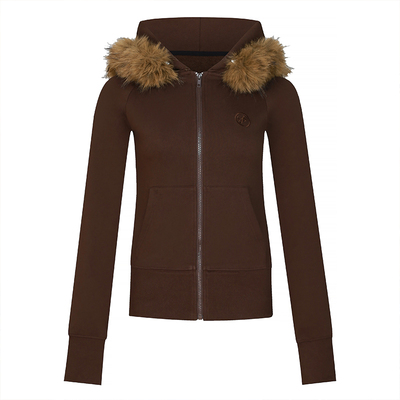 深棕色圆环开衫拉链连帽常规显瘦