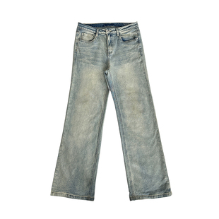 Addressunknown高街vibe风复古吊染水泥黄微喇叭牛仔裤休闲裤男女