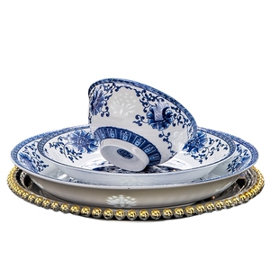 景德镇青花玲珑缠枝莲家用玲珑瓷餐具高白陶瓷饭面碗碗盘碟中式