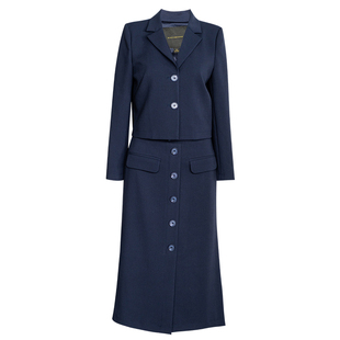 罗衣知性深蓝色西装套装2025冬季新款气质外套半身裙两件套07546