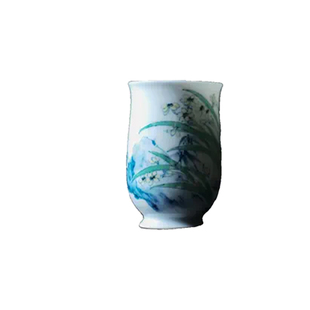 七月长陶瓷闻香杯 斗彩手绘水仙诗文高脚杯 复古茶器景德镇弥云斋