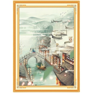 梦里江南十字绣2024年新款线绣客厅自己绣现代古风小屋风景画小件