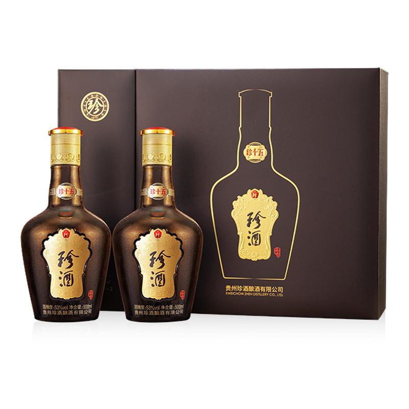 【酒厂直营】贵州珍酒珍十五珍藏礼盒53度酱香型送礼白酒500ml*2