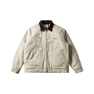 悟空有货冬季复古多口袋格子翻领棉服男潮牌宽松情侣保暖工装棉衣