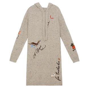 谜底针织连衣裙女冬季新品复古连帽羊毛混纺中长裙244MZ1899