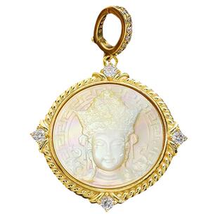 925银雕刻黑色贝壳圆牌卡梅奥吊坠项链女2025年时尚简约复古风