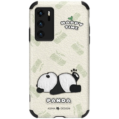 悠闲小熊猫适用华为P40手机壳P60小羊皮Purap70保护套女款P30镜头全包防摔可爱P50Pro新款网红爆款创意卡通