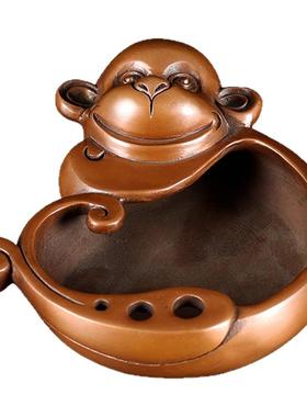 铜聚德 纯铜卷尾灵猴烟缸紫铜创意家居饰品商务礼品办公室摆件