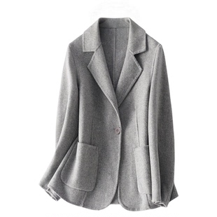 西装外套女短款气质加大码小个子双面绒大衣2026春新款羊毛呢西服