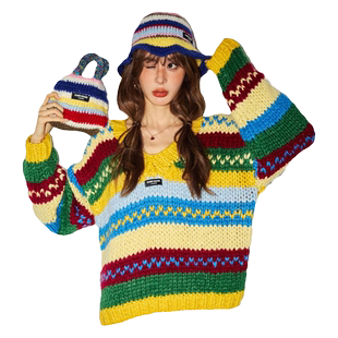 CLOUDSEASON复古彩色条纹手包针织编织可爱包包新款搭配穿搭配件