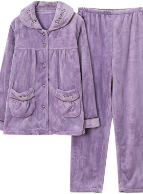 妈妈法兰绒家居服家居服中老年