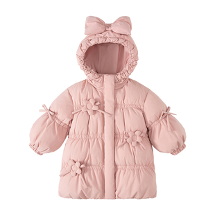 英格贝贝女童羽绒服长款儿童外套90白鸭绒拜年服加厚保暖连帽冬装