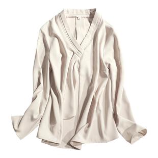 OFFIY-高级独特V领新款职业法式雪纺衬衫西装内搭轻熟秋装衬衣女