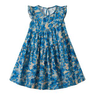 ask儿童裙子2026夏季新品女童清新碎花连衣裙中大童蓝色连衣裙