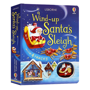 现货Usborne圣诞老人的圣诞之旅Santa's Christmas Journey with Wind-Up Sleigh英文原版儿童读物轨道书扭动发条书圣诞节主题绘本