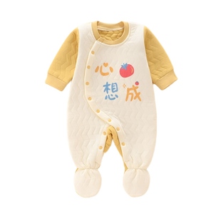 新生婴儿儿连体衣夹棉包脚保暖连脚秋冬季款初生宝宝纯棉待产衣服