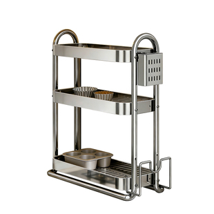 佳帮手厨房置物架多功能调料油盐调味品收纳架双层不锈钢台面架子