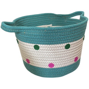 桌面彩色收纳筐波点编织棉线置物筐置物篮零食客厅毛线棉绳收纳篮