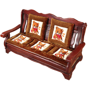 加厚冬季毛绒坐垫老式红木实木沙发垫单人三人组合长椅垫卡通防滑