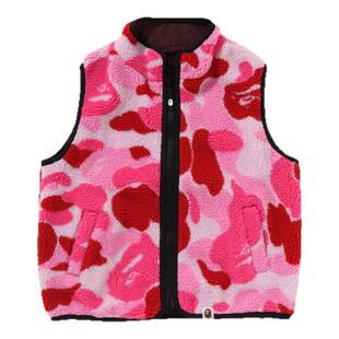 BAPE童装24年秋冬猿人徽章摇粒绒迷彩双面穿马甲340010N