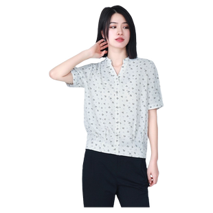 TRIBECA翠贝卡夏季商场同款女士小碎花雪纺短袖衬衫