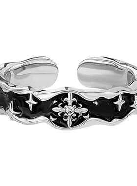 复古鸢尾花戒指女开口情侣对戒