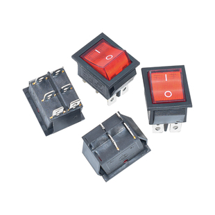 KCD4-201N 船型开关 16A 250VAC 双联双刀单掷 带灯四脚六脚 红色