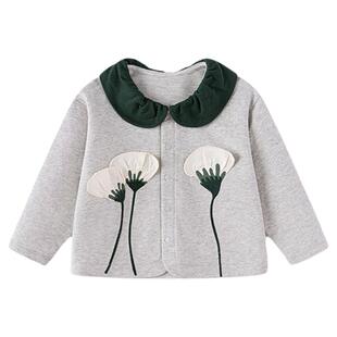 【清仓】babylove女宝宝荷叶领外套春秋纯棉开衫百搭上衣一隅花开