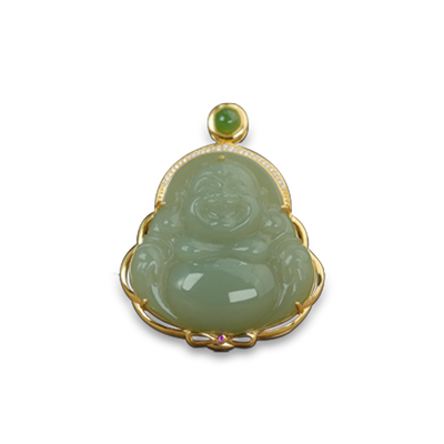 和田玉弥勒佛公玉吊坠项链