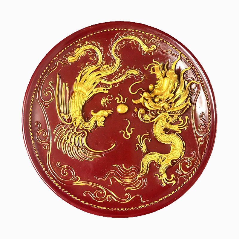 道家师傅朱砂龙凤呈祥盘摆件