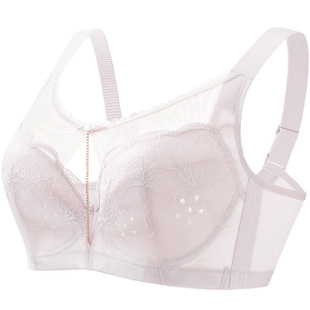 月色大胸显小内衣女全罩杯胖mm收副乳防下垂抹胸式蕾丝大码文胸罩