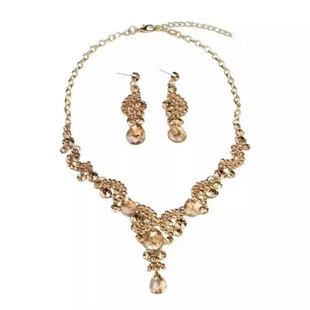 复古香槟色水滴闪钻项链女轻奢小众宴会晚礼服锁骨链奢华颈链配饰